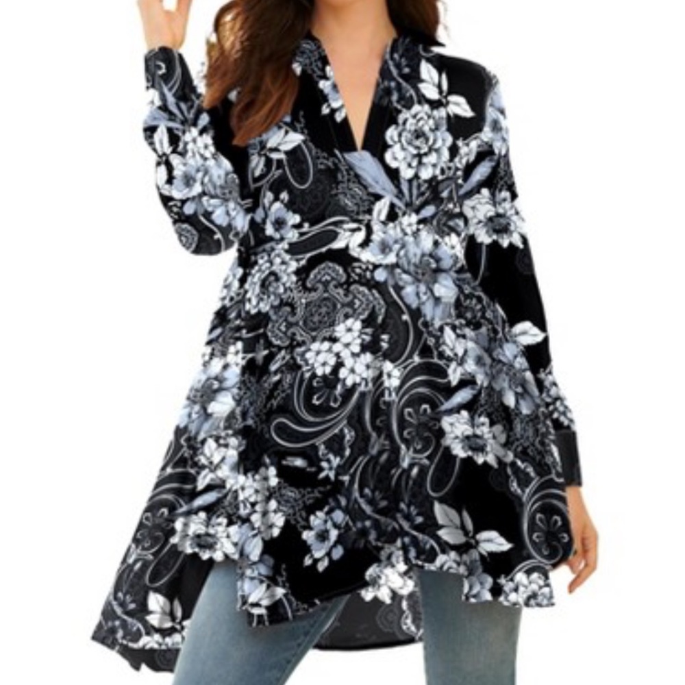 New Roaman’s Fit & Flare Tunic Floral‎ Paisley Plus Size Longline Size 40W